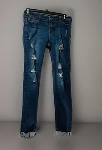 Jeans ajustados de cera para mujer Butt I Love You azul desgastado bigote denim 3 - Imagen 1 de 6