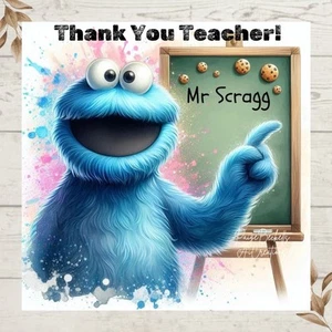 Personalised TEACHER - COOKIE MONSTER Sesame Street Thank You Greetings Card - Picture 1 of 1