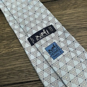 HERMES 5595 MA Geometric Triangles Anchors Print Powder Blue Silk FRANCE - MINT! - Picture 1 of 4