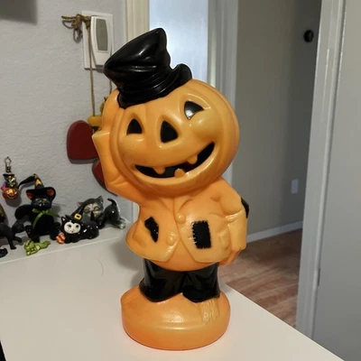 NO CORD Halloween Empire Jol Pumpkin Man Top Hat Blow Mold 14” - Image 1 of 4
