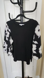 Chicos Zenergy Top Womens Size 3 Black & White Florence Print Sleeves - Picture 1 of 8