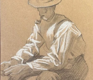 Leyendecker style male drawing academic art deco american cowboy - Picture 1 of 3