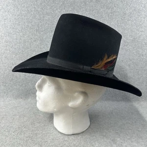 Vintage Miller Bros. Western schwarz Filz Cowboy Hut 7 1/8 mit Federband USA - Bild 1 von 8