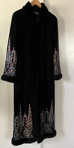Margaret Godfrey Maxi Coat Black Suede Embroidered US 12 - Picture 1 of 9