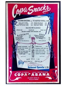 EARLY COPACABANA NIGHT CLUB NEW YORK MENU 8.5X11 GLOSSY REPRINT VINTAGE - Picture 1 of 1