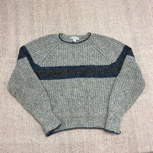 Vintage Gap Sweater Mens Large Gray 1990s Striped Chunky Wool - Picture 1 of 7