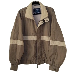 1990s Vintage Members Only Lined Nylon Windbreaker, Men's Large Khaki Tan Stripe - Picture 1 of 11