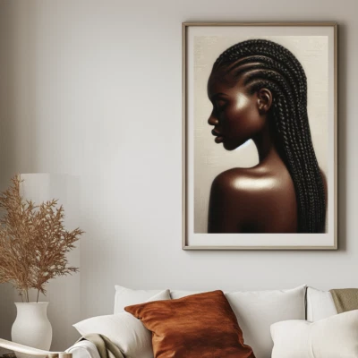 Mujer negra, trenzas, trenzas, ilustración, imagen digital, arte de pared póster decoración Foto 1 de 4