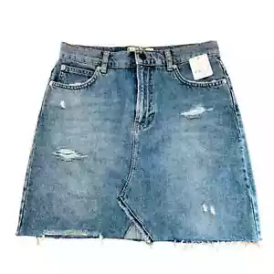 Free People (We The Free) Jeansrock mittelhoch abgenutzt Taschen Größe 4 neu mit Etikett - Bild 1 von 8