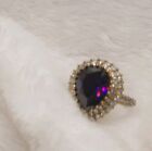  NEW Beautiful Amethyst &white topaz- herkimier diam pear halo ring .925 SS gold