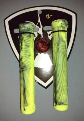 Subrosa Griffin BMX Grips Highlighter Yellow/Black Swirl Mark Burnett Sig New  - Image 1 of 4