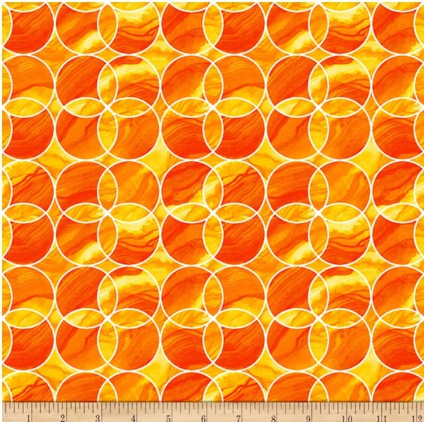 Tela de edredón 100 % algodón estampado naranja círculos acolchado en blanco yarda Foto 1 de 1