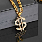Gold Crystal Dollar Sign Necklace Chain USD Money Hip Hop Pendant Gift Jewellery