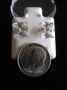 EARRINGS PRINCESS SHAPE 2 CT, 8MM CZ STUD IN 925 STERLING SILVER - Picture 1 of 1