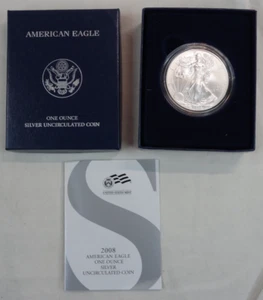 2008-W American Silver Eagle Burnished 1 oz .999 US Mint $1 Coin OGP Box & COA - Picture 1 of 5