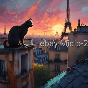 Digital Image Picture Photo Pic Wallpaper AI Art Cat in Paris - Picture 1 of 1