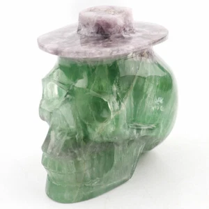 3.6" Natural Green Flurite Hand Carved Hat Skull Crystal Healing,Realistic,765g - Picture 1 of 9