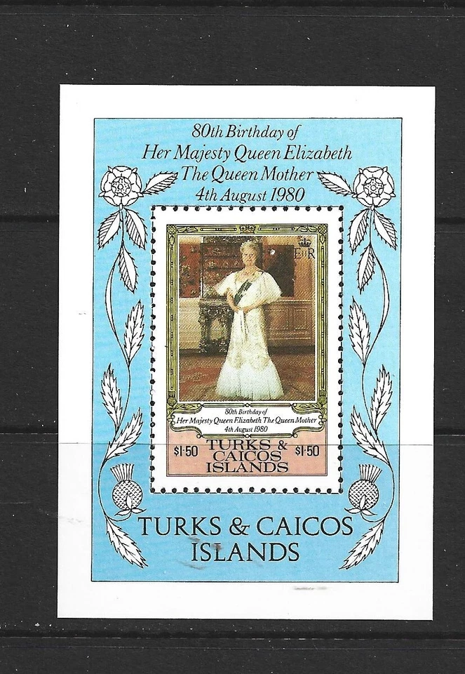 TURCOS Y CAICOS - HOJA RECUERDO REINA MADRE 1980 - SCOTT 441 - MNH Foto 1 de 1