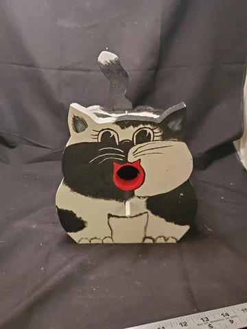 Handmade, Hand Painted Cat Shaped Birdhouse Black & White Hanging 8.75" Calico Cover