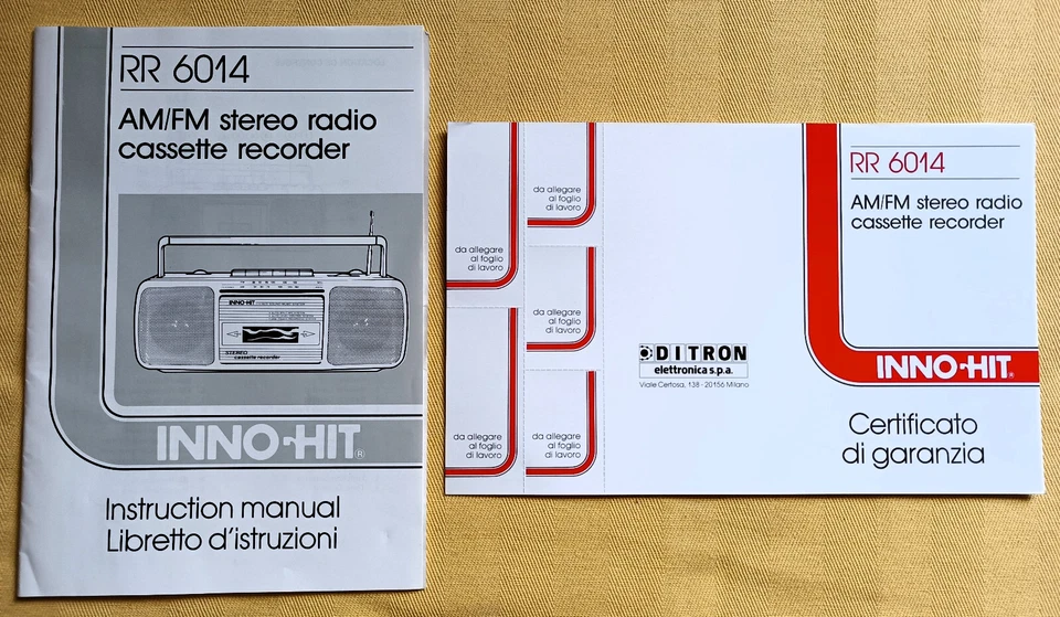 Manuale/LIBRETTO ISTRUZIONI RADIO INNO-HIT RR 6014 ITALIANO INGLESE + Garanzia - Immagine 1 di 4