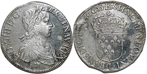 LOUIS XIV  Écu à la mèche longue 1653 L BAYONNE G.202 - Imagen 1 de 1