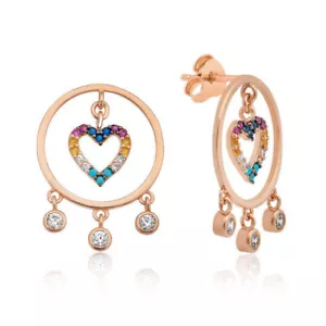 Earings 925 Silver Stud Heart Hoop Jewelry Earrings For Womens Girls - Picture 1 of 2