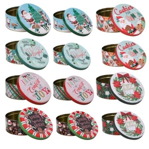 Set of 12 Round Nested Metal Christmas Tins with Lids for Cookies &Treats New - Picture 1 of 3