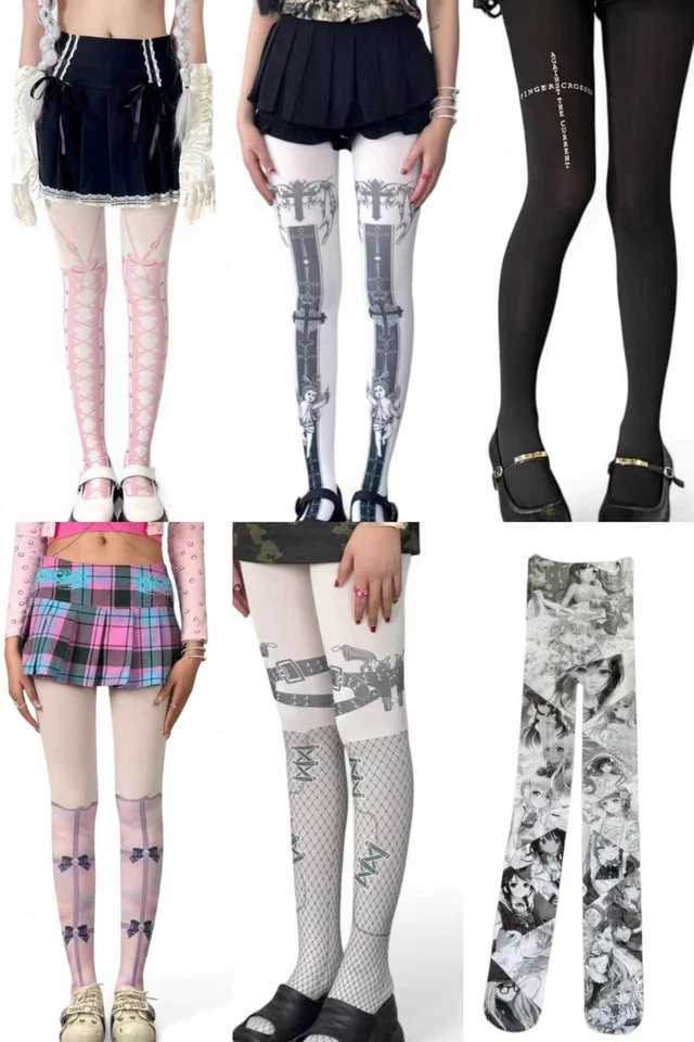 Meia-calça de veludo suspensa anime 3D Y2k subcultural gótica Lolita renda cruz anjo - Imagem 1 de 1