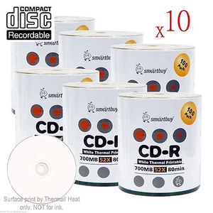 6000-Pack SmartBuy CD-R 52X 700MB/80Min White Thermal Hub Printable Record Disc