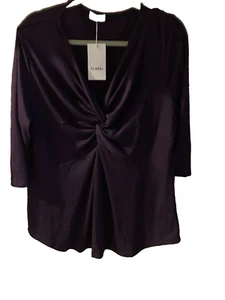 NWT SIDDHE 3/4 L SLEEVE S 2XL TOP, TWIST KNOT FRONT V NECK DRESSY BLOUSE, PURPLE - Picture 1 of 4