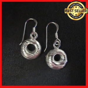 Fine Silver Earrings Sterling 925 Cute Hoops Ring Donut Women Fashions Dangles - Picture 1 of 7