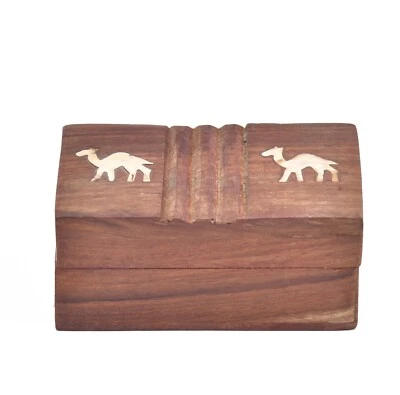 Indian Handcrafted Wooden Brown Camel Print Brass Box Storage Jewelry Box - Image 1 of 4