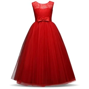 Girls Lace Long Prom Gowns Bridesmaid Kids Dresses Party Dress Kids Princess  - Picture 1 of 27