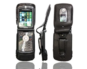 caseroxx Leather-Case with belt clip for Motorola Razr V3 in black made of genui - Picture 1 of 4
