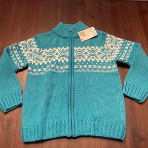 H&M Kids Fair Isle Sweater Zip Cardigan Blue Wool Blend 4-6Y NWT - Picture 1 of 9