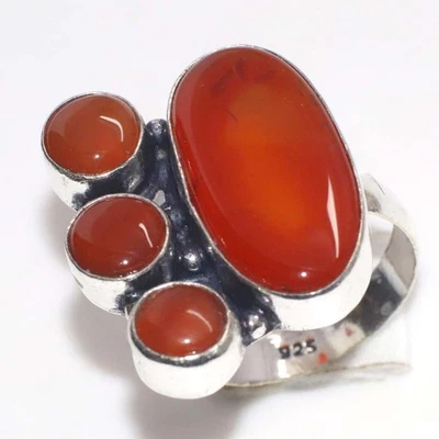 Anillo Clásico Cornalina Chapado en Plata 925 Hecho a Mano EE. UU. 8 Bien Hecho Regalo GW Foto 1 de 3