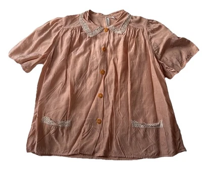 Vintage Histepper Peach Pink Blouse | Pink Satin Embroidered Lace Detailing| S - Image 1 of 4