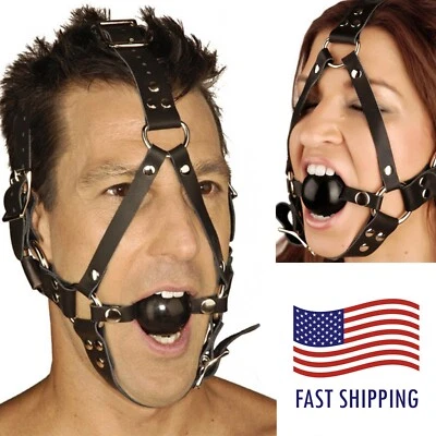 Cuero Boca Abierta Bola Mordaza Cabeza Arnés Correas Ciego Máscara de Ojos Bondage BDSM Foto 1 de 4