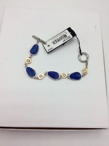 $48 Kenneth Cole Semi Precious Blue Stone Two Tone Toggle Bracelet #707B