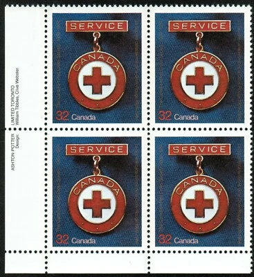 Canada sc#1013 Canadian Red Cross, LL Imprint Block, Mint-NH - Image 1 of 2