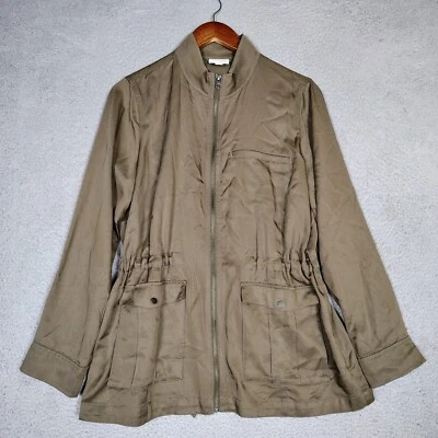 Chaqueta J.Jill Para Mujer Pequeña Verde Cremallera Completa Cintura Atada Utilidad Militar Exterior Foto 1 de 4