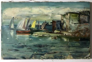 Vtg Dated Russian Oil Painting, Signed Flegontov, "Yakhti" Yachts at Sea 45 x 70 - Picture 1 of 13