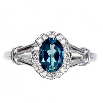 925 Anello Argento Sterling Ovale London Topazio Blu 7x5mm Gemma Gioielli Sz 6 - Immagine 1 di 4
