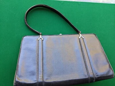 Mode Vintage rare Sac à main Goyard ancien Cuir noir Lézard ou Serpent - Photo 1/4