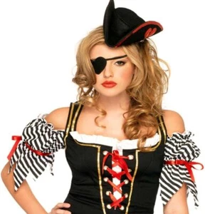 Sequin Trim Pirate Hat & Heart Eye Patch Fancy Dress Halloween Costume Accessory - Picture 1 of 1