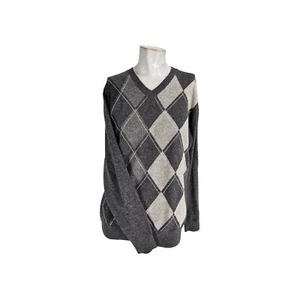 Just Cashmere By Forte Men's Sweater Medium Gray Knit Cashmere Argyle V Neck... - Picture 1 of 7