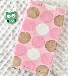 Handcrafted Pink Polka Dot Minky Print & White Minky Bubble Baby Burp Cloth - Picture 1 of 2
