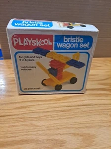 Vintage 1980 PLAYSKOOL BRISTLE BLOCKS Building WAGON SET with original Box - Picture 1 of 5