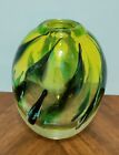 Irving J. Slotchiver Hand Blown Art Glass Green Vase - Signed