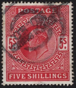 GRAN BRETAÑA 5/- ROJO KEVII FINO USADO (A28006) - Imagen 1 de 1